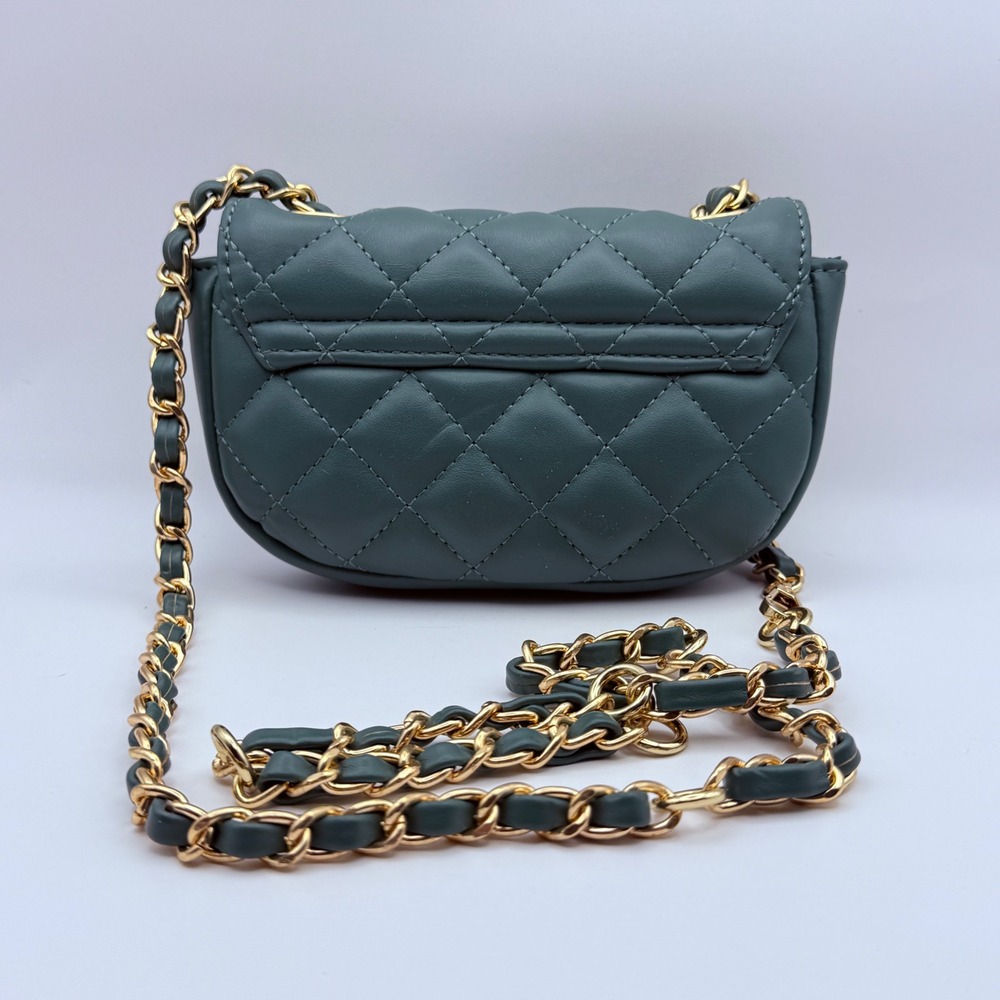 The‎ Drop Quilted Crossbody Bag Dark Teal Gold Chain Turn Lock Flap Purse - Picture 2 of 4
